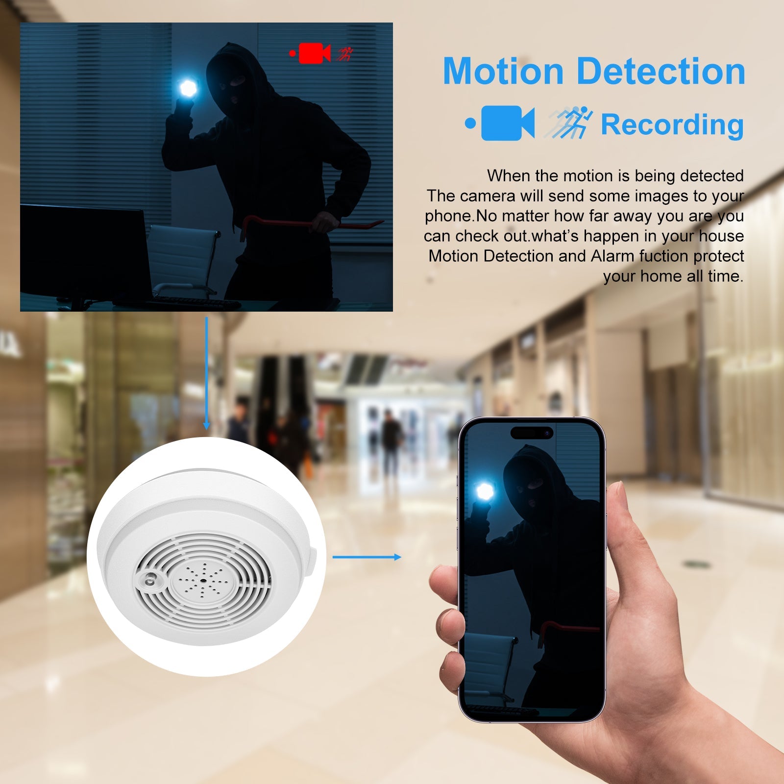 QZT SC02 WiFi Hidden Spy Camera 1080P Smoke Detector Camera