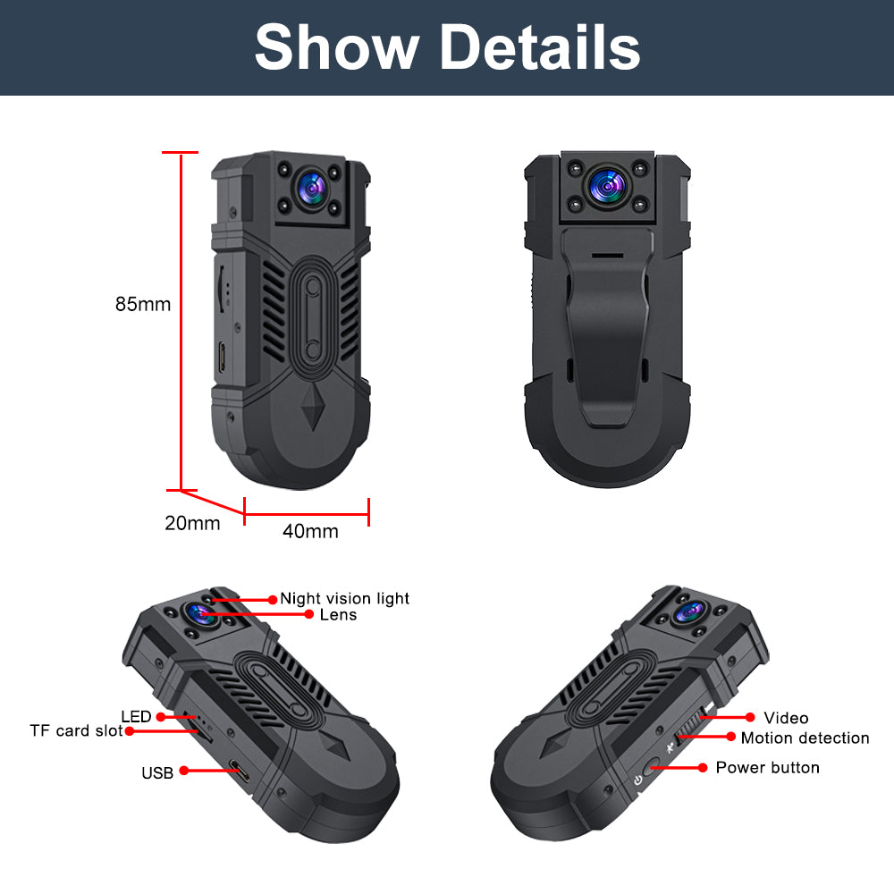 MD32 Mini Camera With Bike Back Clip Body Worn Action Sport Camera