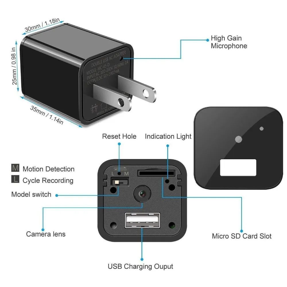 QZT S1 Full HD 1080p USB-kamera Mini Hidden Wall Charger plug Spy Camera