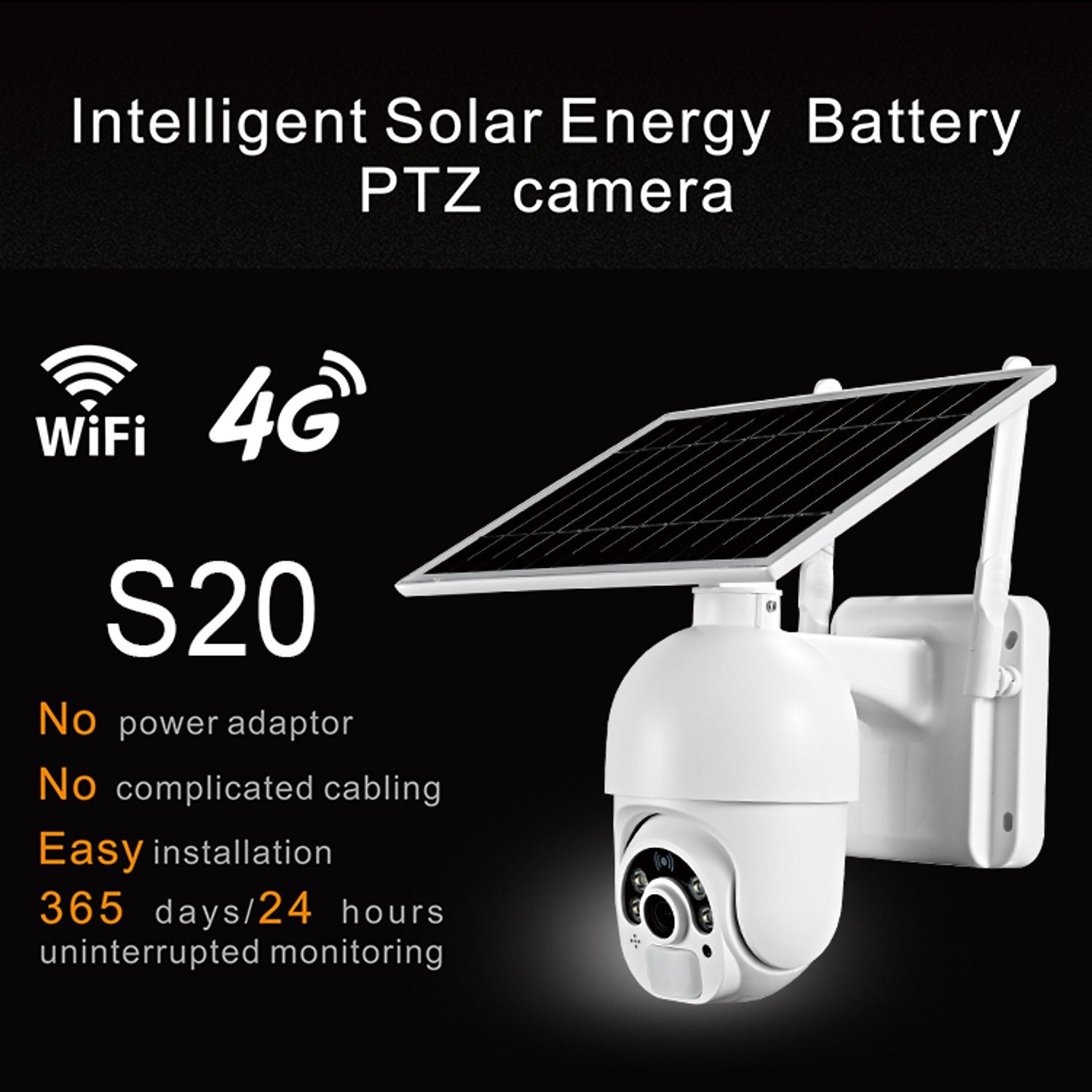 Low Consumption S20 Waterproof 1080P Home Security Device Alarm Smart motion tracking PTZ solar ip camera wifi